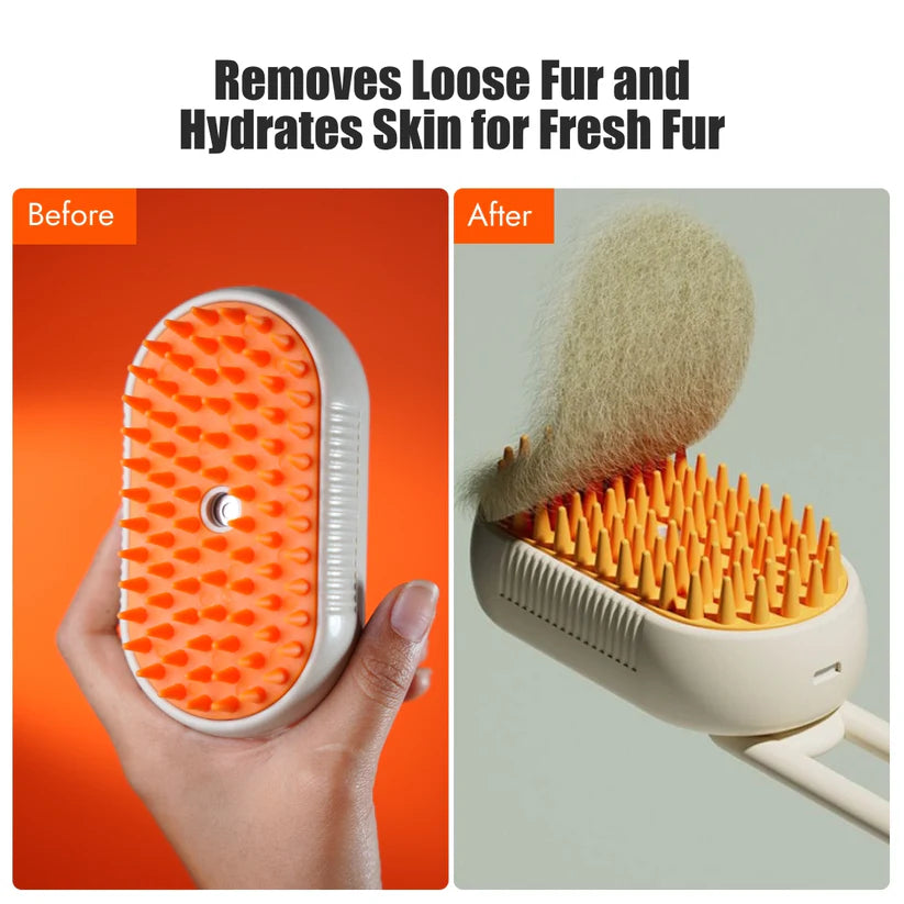 Steam Brush for Dog Cat 3-in-1 – Silicone Massage Grooming Comb with Water Spray