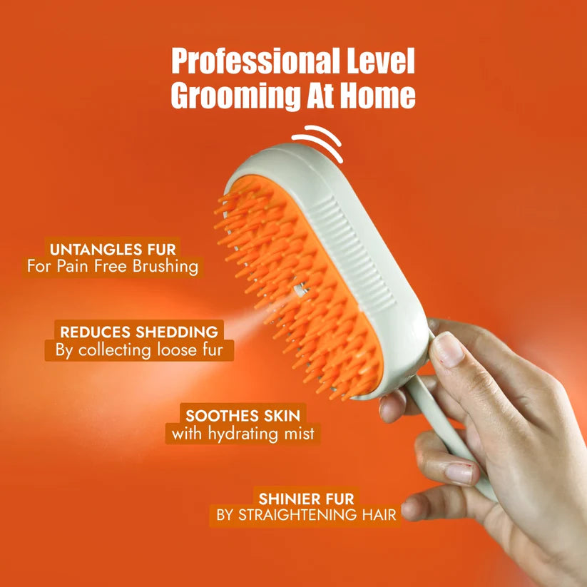 Steam Brush for Dog Cat 3-in-1 – Silicone Massage Grooming Comb with Water Spray