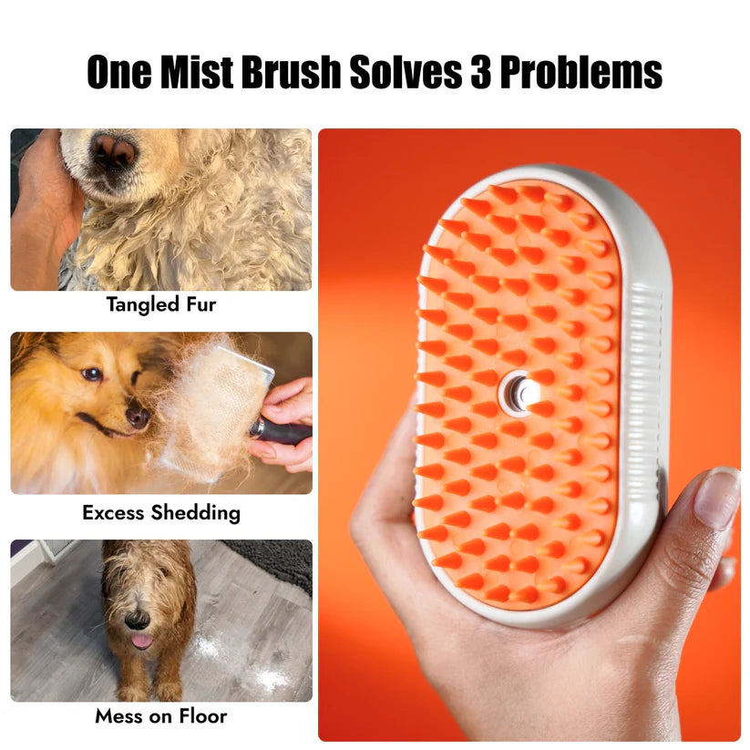 Steam Brush for Dog Cat 3-in-1 – Silicone Massage Grooming Comb with Water Spray