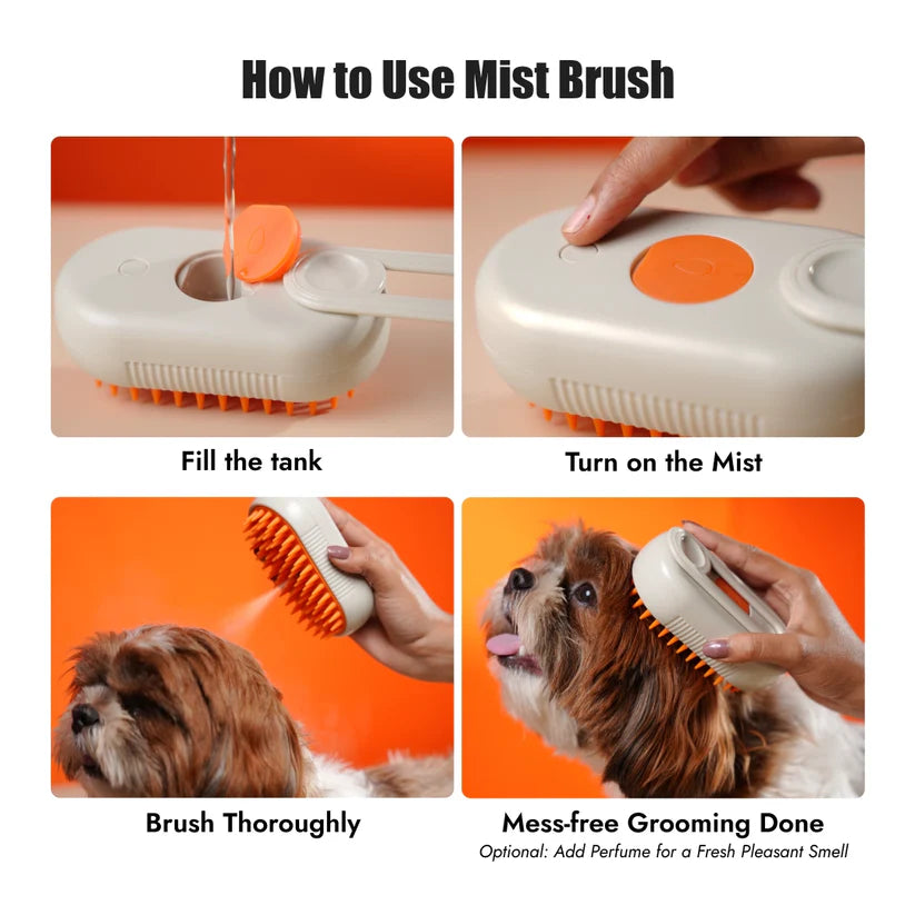 Steam Brush for Dog Cat 3-in-1 – Silicone Massage Grooming Comb with Water Spray