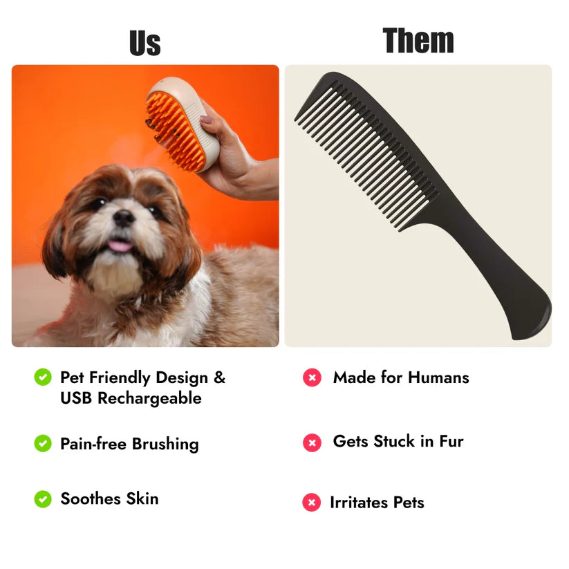 Steam Brush for Dog Cat 3-in-1 – Silicone Massage Grooming Comb with Water Spray