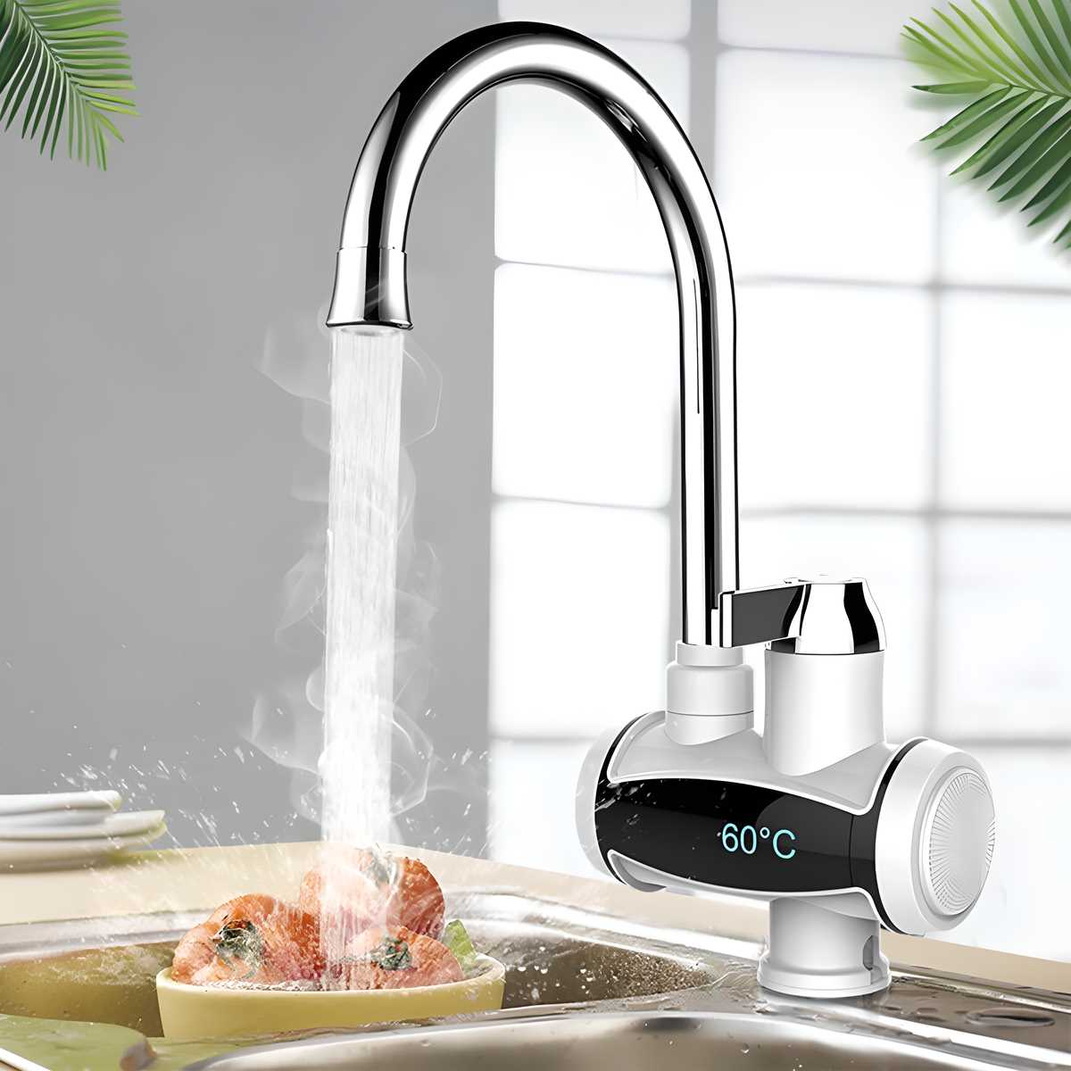Electric Wall Mount Water Heater And Tankless Fast Water Heating Tap Instant Hot Kitchen Faucet - With Digital Display, Instant Electric Water Geyser For Bathroom Household (3000W) (Geyser) y0bpmp-za