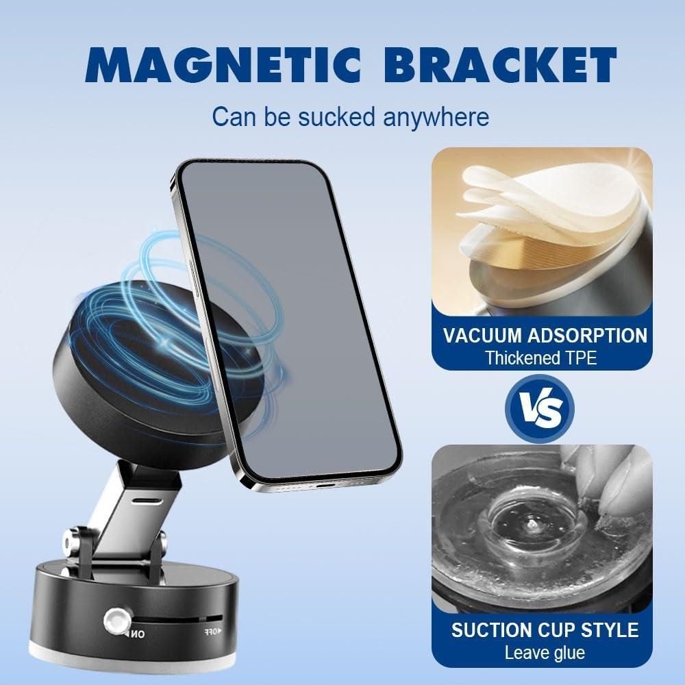 Magnetic Car Mobile Holder For Dashboard Vacuum Suction Phone Holder Mount Hand Free Magnetic Cell Phone Stand With Strong Grip Shockproof Suction Cup Mount For Car Gym Office Table - Black y0bpmp-za